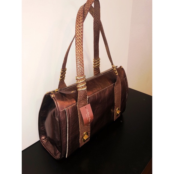 La Gioe do Toscana Brown Metallic Leather Handbag - Picture 2 of 9